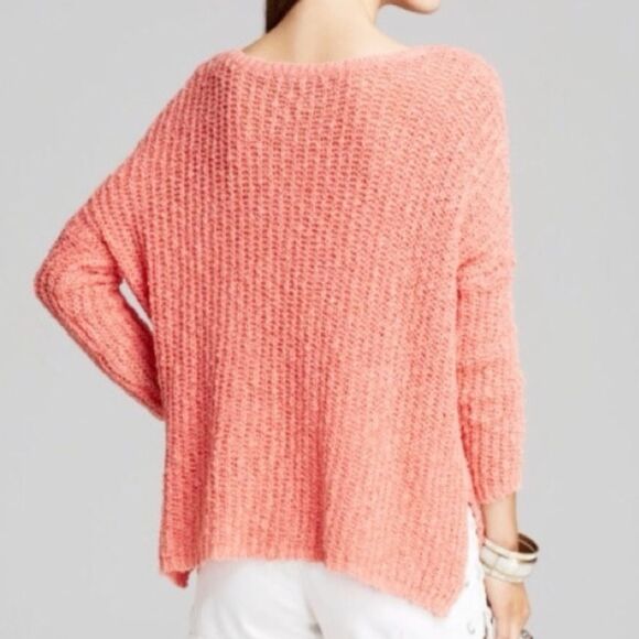 Free People Chunky Sweater Size Medium Greenwich Village Boho Tunic Coral Pink - Picture 4 of 12